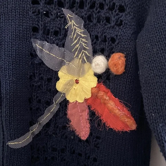 Anthropologie Mona Mabel navy cardigan with mixed media floral appliqués - Picture 7 of 16